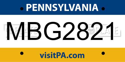 MBG2821 Pennsylvania License Plate