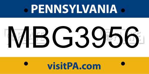 MBG3956 Pennsylvania License Plate