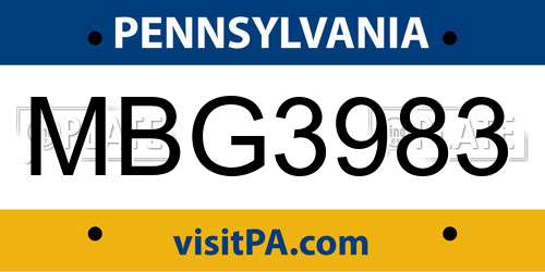 MBG3983 Pennsylvania License Plate