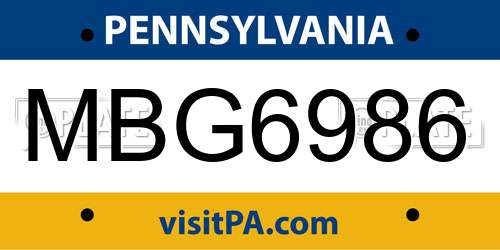 MBG6986 Pennsylvania License Plate