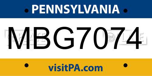 MBG7074 Pennsylvania License Plate