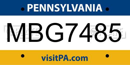 MBG7485 Pennsylvania License Plate