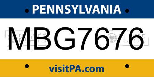 MBG7676 Pennsylvania License Plate