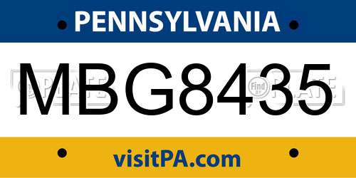 MBG8435 Pennsylvania License Plate