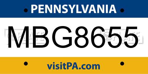 MBG8655 Pennsylvania License Plate