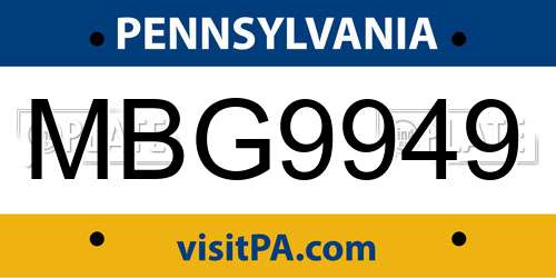 MBG9949 Pennsylvania License Plate