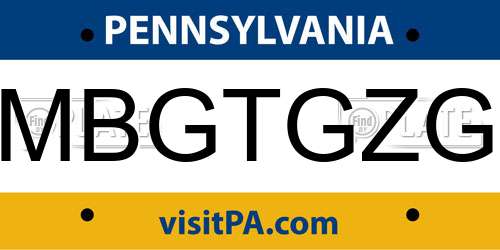 MBGTGZG Pennsylvania License Plate