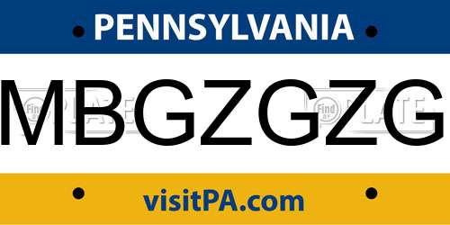 MBGZGZG Pennsylvania License Plate