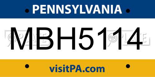 MBH5114 Pennsylvania License Plate