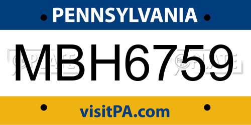 MBH6759 Pennsylvania License Plate