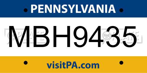 MBH9435 Pennsylvania License Plate