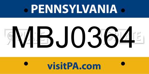 MBJ0364 Pennsylvania License Plate