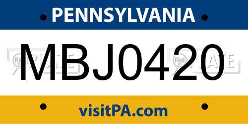 MBJ0420 Pennsylvania License Plate