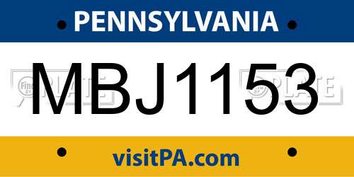 MBJ1153 Pennsylvania License Plate