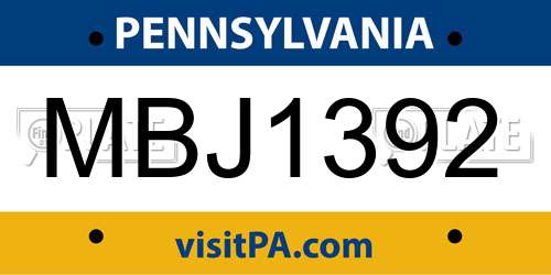 MBJ1392 Pennsylvania License Plate
