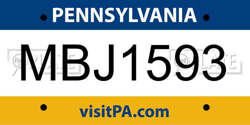 MBJ1593 Pennsylvania License Plate