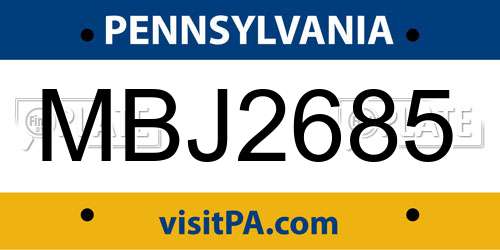 MBJ2685 Pennsylvania License Plate