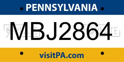 MBJ2864 Pennsylvania License Plate