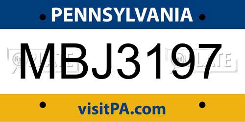 MBJ3197 Pennsylvania License Plate