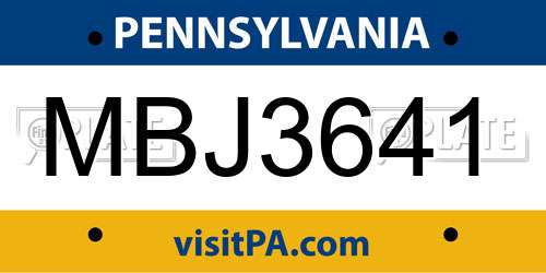 MBJ3641 Pennsylvania License Plate