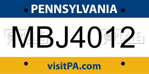 MBJ4012 Pennsylvania License Plate