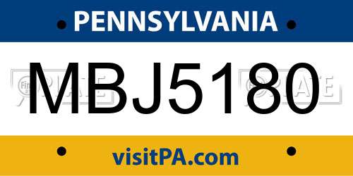 MBJ5180 Pennsylvania License Plate