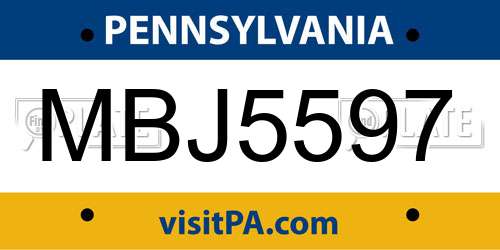 MBJ5597 Pennsylvania License Plate