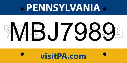 MBJ7989 Pennsylvania License Plate