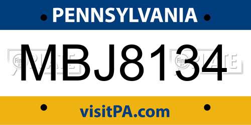 MBJ8134 Pennsylvania License Plate