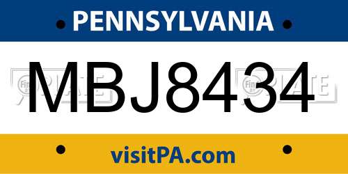 MBJ8434 Pennsylvania License Plate