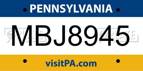 MBJ8945 Pennsylvania License Plate