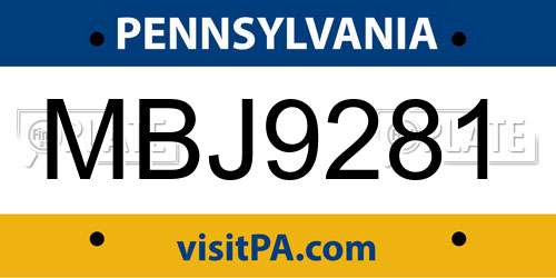 MBJ9281 Pennsylvania License Plate