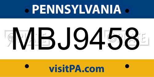 MBJ9458 Pennsylvania License Plate