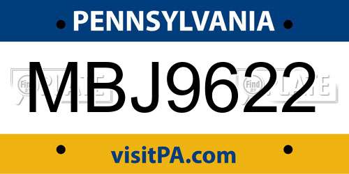 MBJ9622 Pennsylvania License Plate