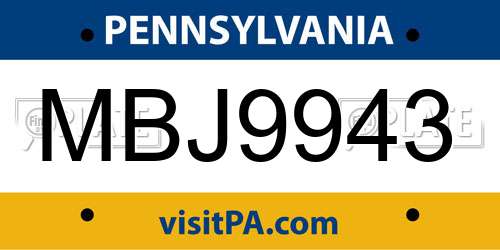 MBJ9943 Pennsylvania License Plate