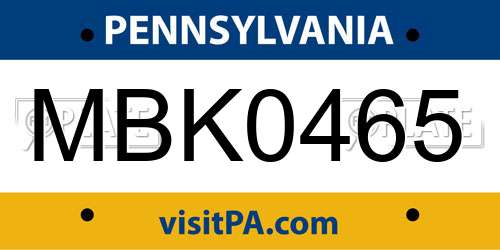 MBK0465 Pennsylvania License Plate