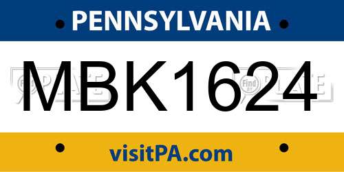 MBK1624 Pennsylvania License Plate