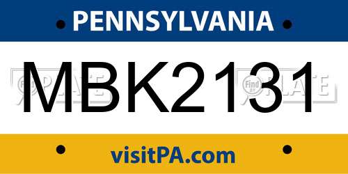 MBK2131 Pennsylvania License Plate