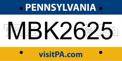 MBK2625 Pennsylvania License Plate