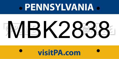 MBK2838 Pennsylvania License Plate
