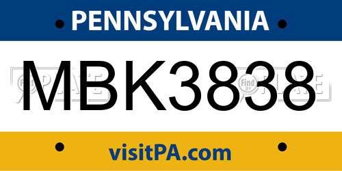 MBK3838 Pennsylvania License Plate