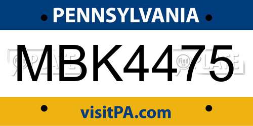 MBK4475 Pennsylvania License Plate