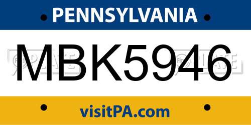MBK5946 Pennsylvania License Plate