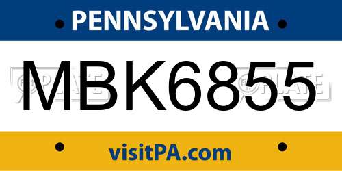 MBK6855 Pennsylvania License Plate