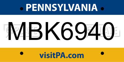 MBK6940 Pennsylvania License Plate