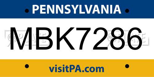 MBK7286 Pennsylvania License Plate