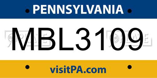 MBL3109 Pennsylvania License Plate