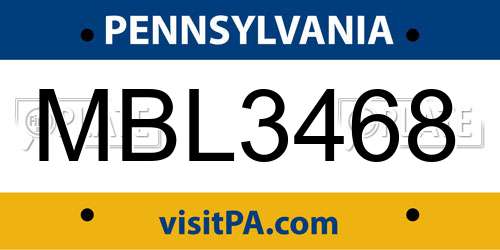 MBL3468 Pennsylvania License Plate