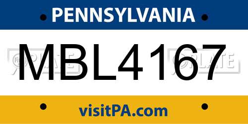 MBL4167 Pennsylvania License Plate