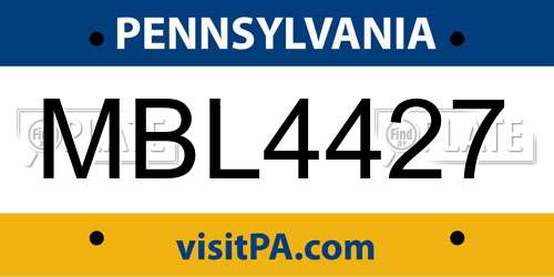 MBL4427 Pennsylvania License Plate